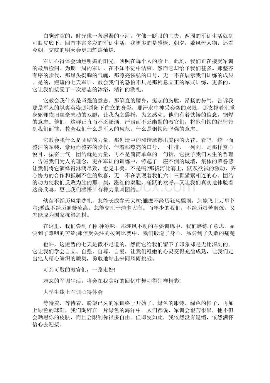 大学生线上军训心得体会Word文档下载推荐.docx_第2页