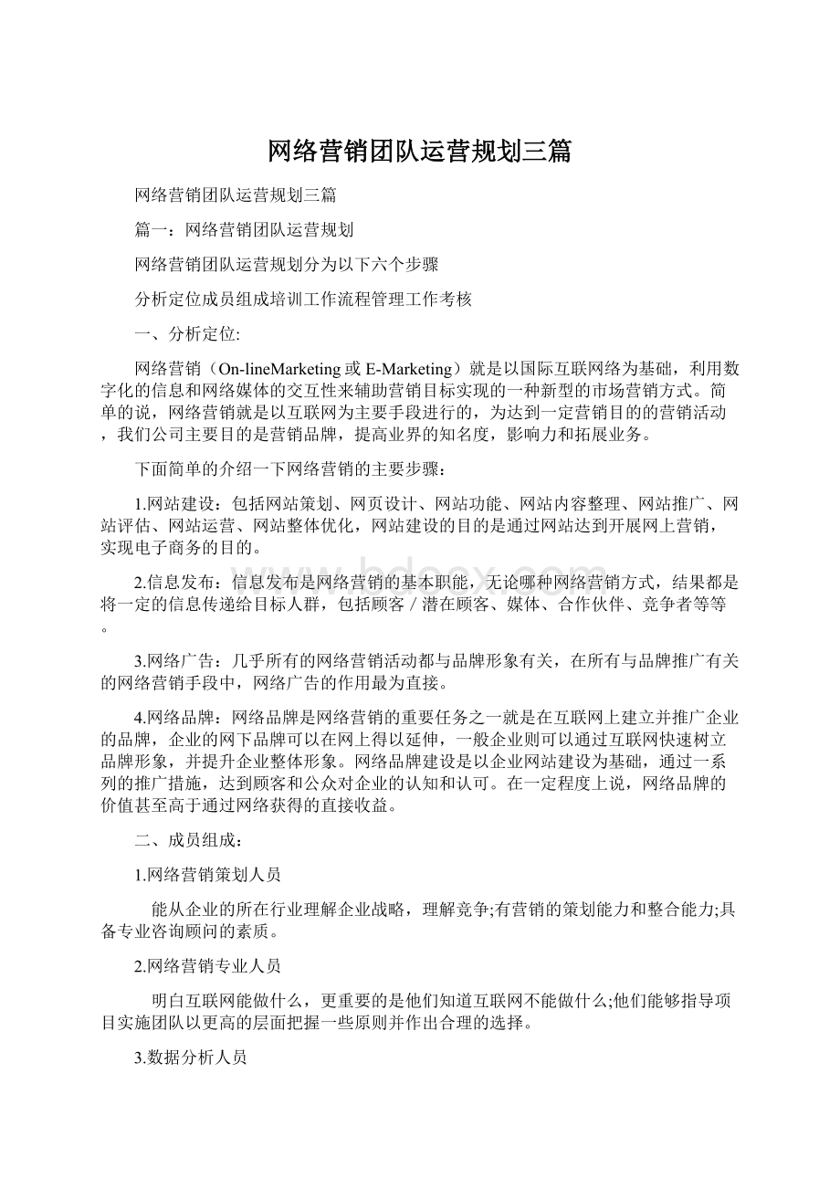 网络营销团队运营规划三篇.docx_第1页