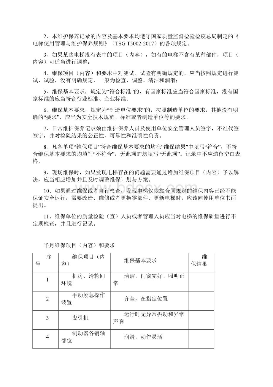 电梯日常维护保养记录Word文件下载.docx_第2页