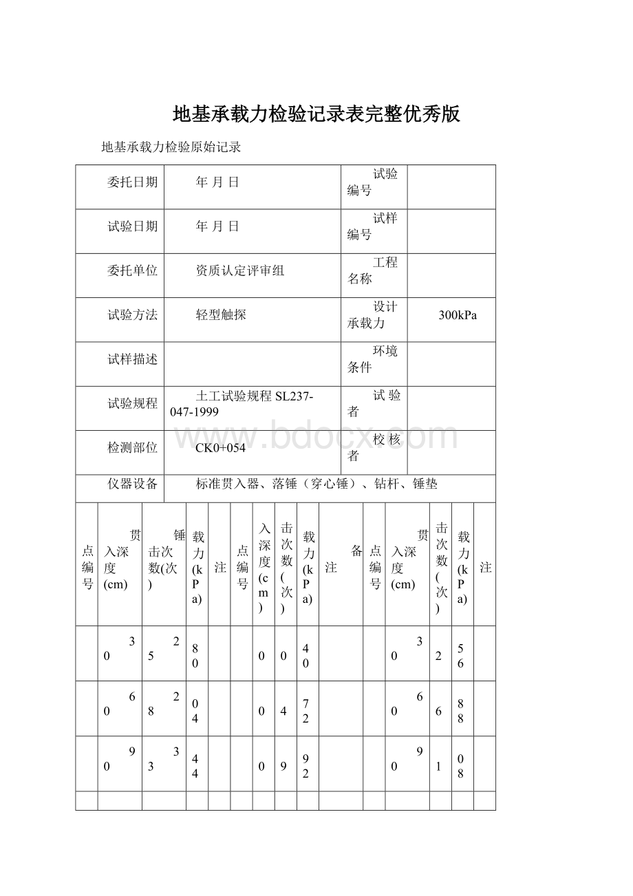 地基承载力检验记录表完整优秀版文档格式.docx