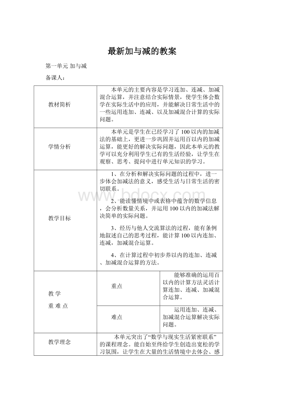 最新加与减的教案.docx