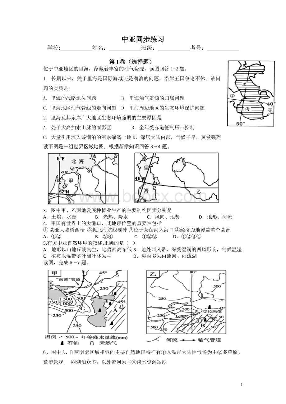 中亚练习Word文档格式.doc