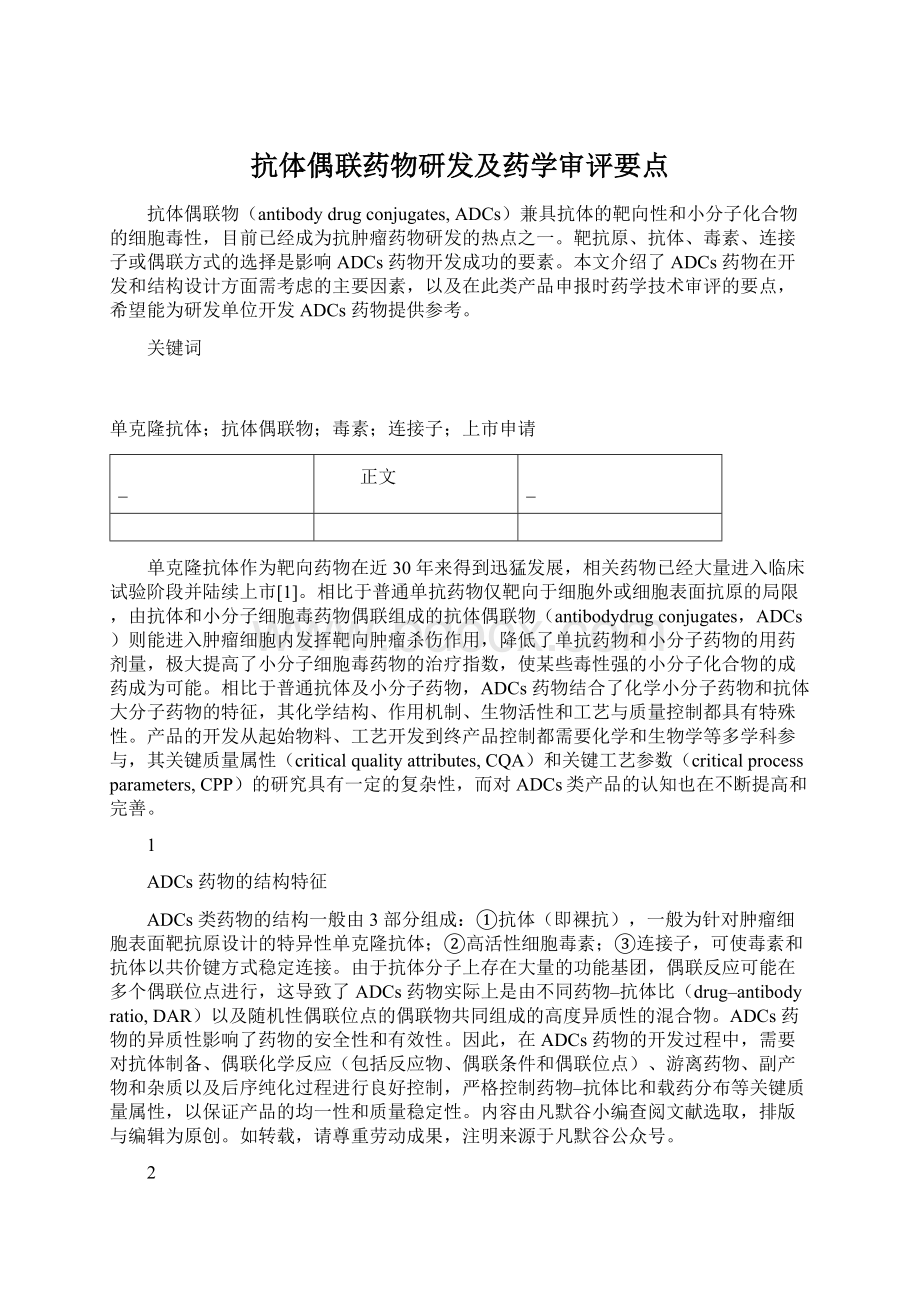 抗体偶联药物研发及药学审评要点Word文件下载.docx