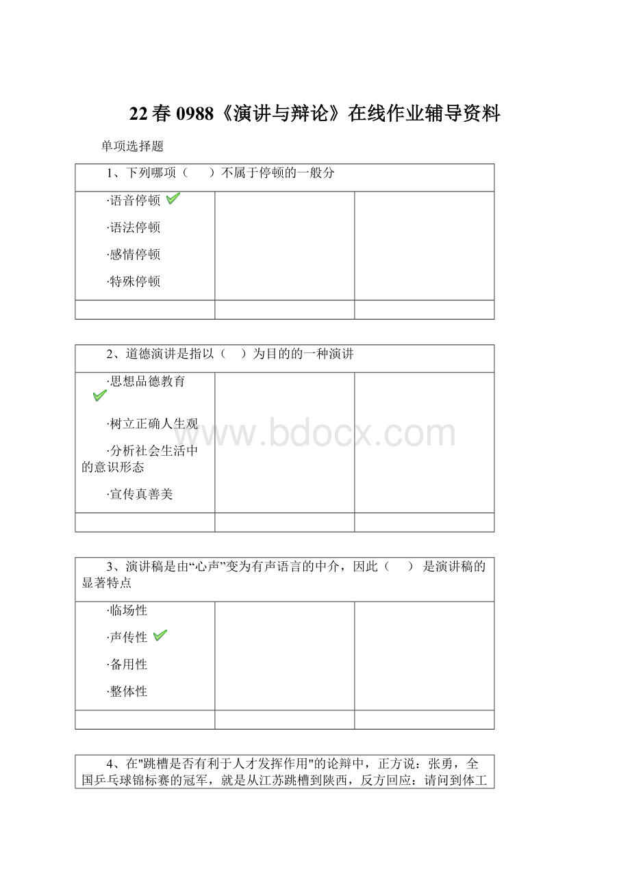 22春0988《演讲与辩论》在线作业辅导资料Word下载.docx