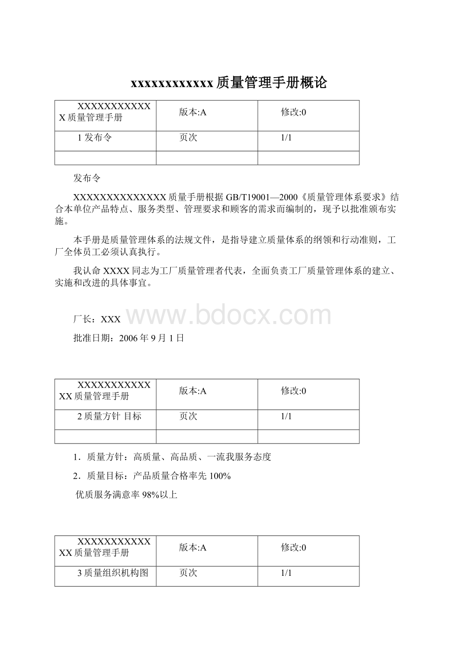 xxxxxxxxxxxx质量管理手册概论Word格式文档下载.docx_第1页