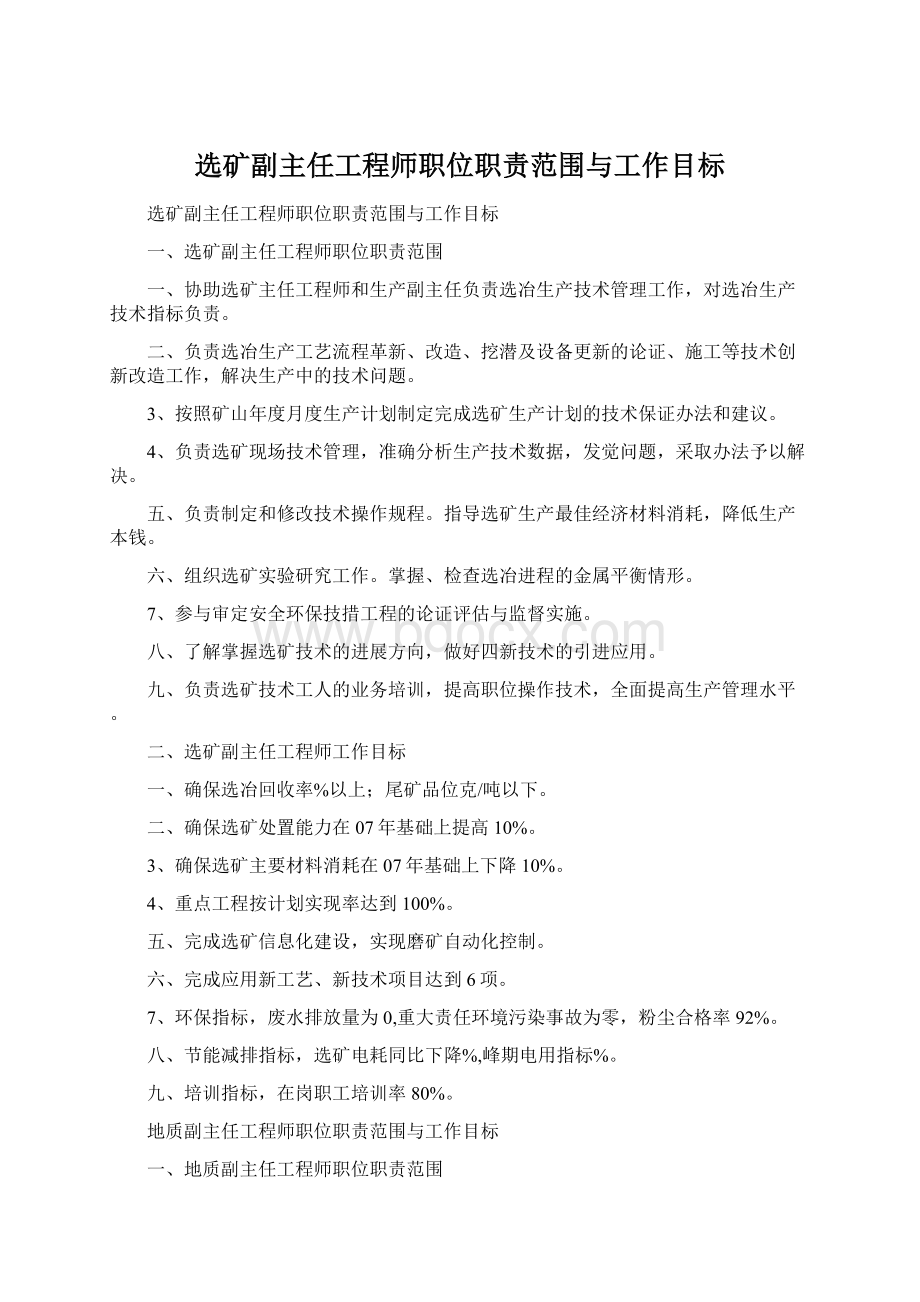 选矿副主任工程师职位职责范围与工作目标.docx