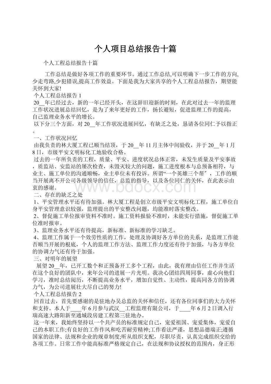 个人项目总结报告十篇.docx_第1页