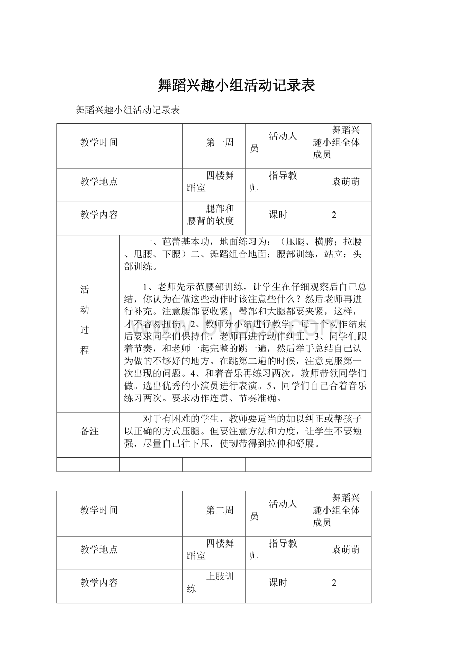 舞蹈兴趣小组活动记录表.docx_第1页