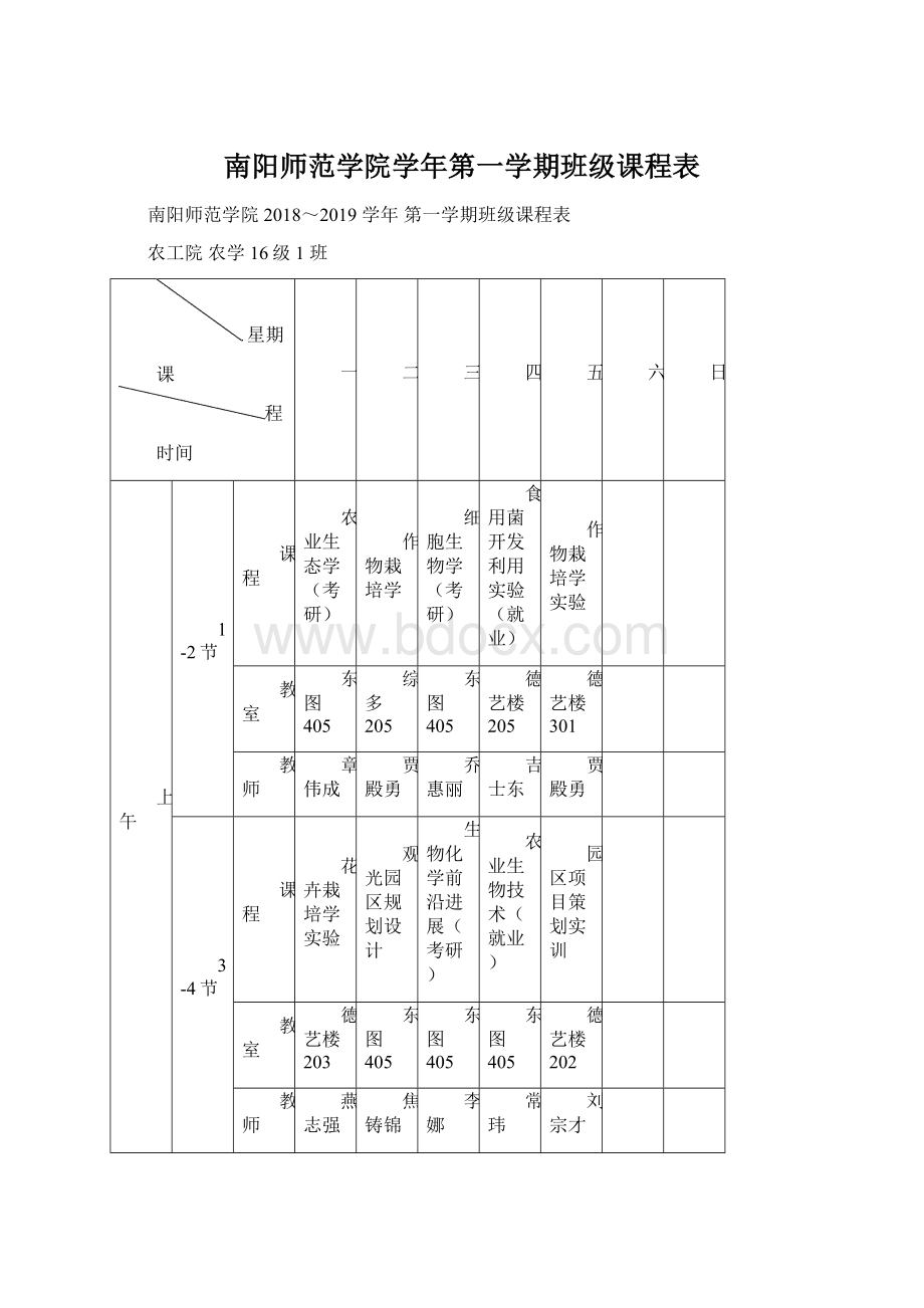 南阳师范学院学年第一学期班级课程表.docx