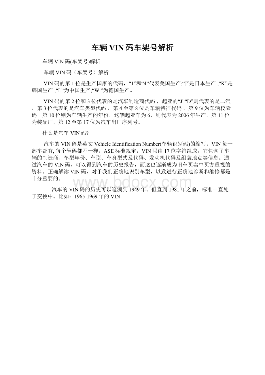 车辆VIN码车架号解析文档格式.docx