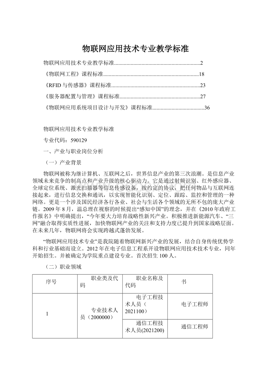 物联网应用技术专业教学标准.docx