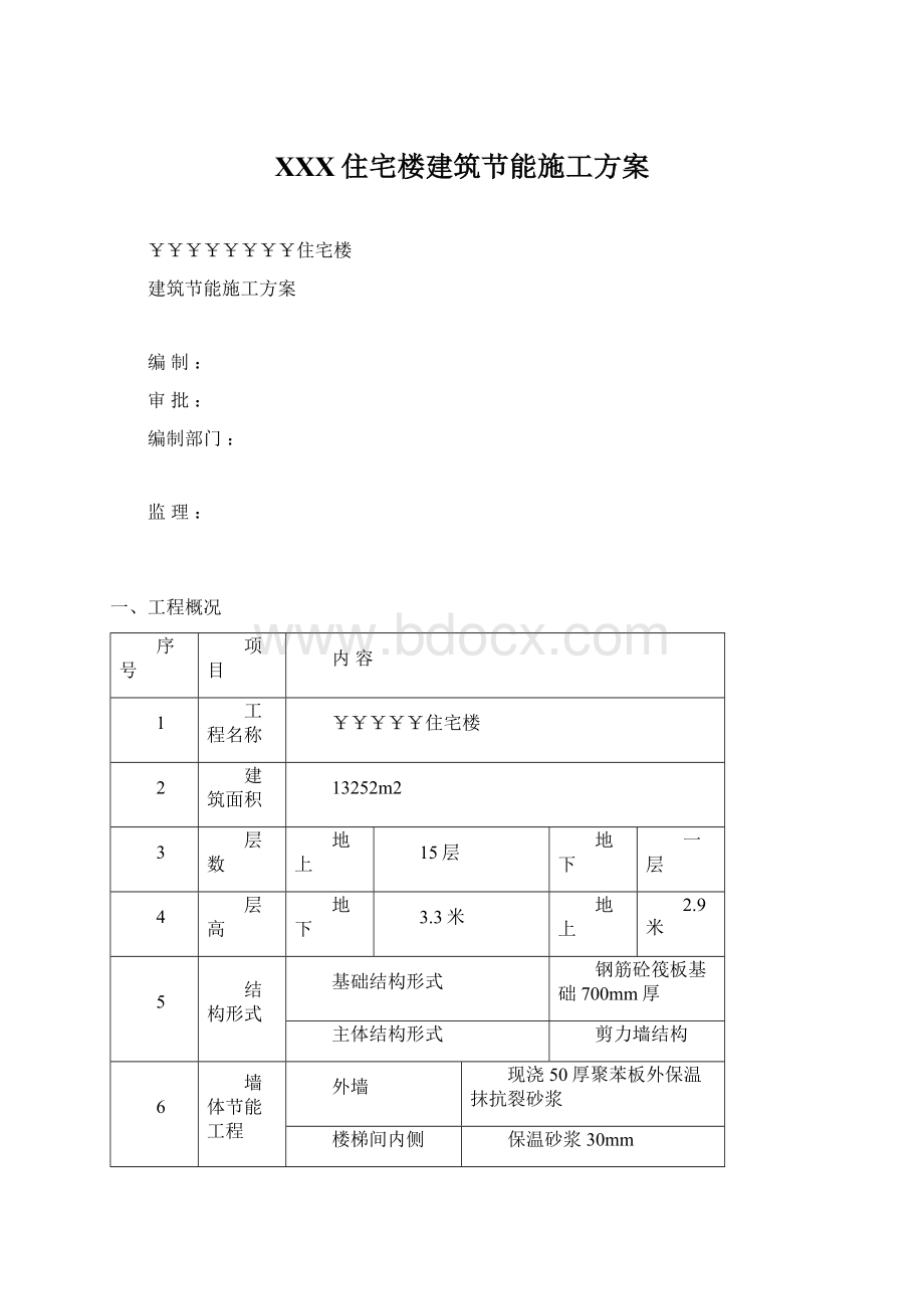 XXX住宅楼建筑节能施工方案文档格式.docx