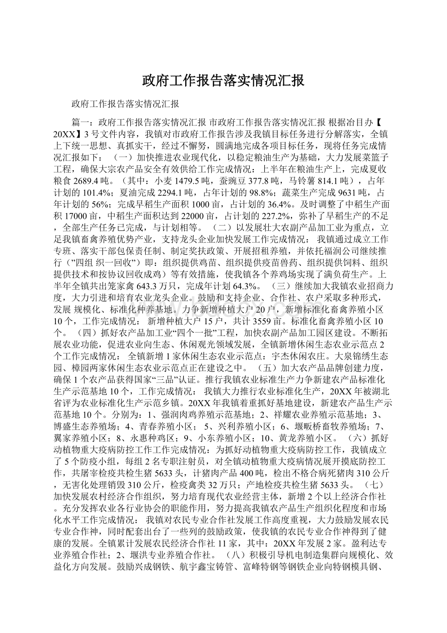 政府工作报告落实情况汇报Word文档格式.docx