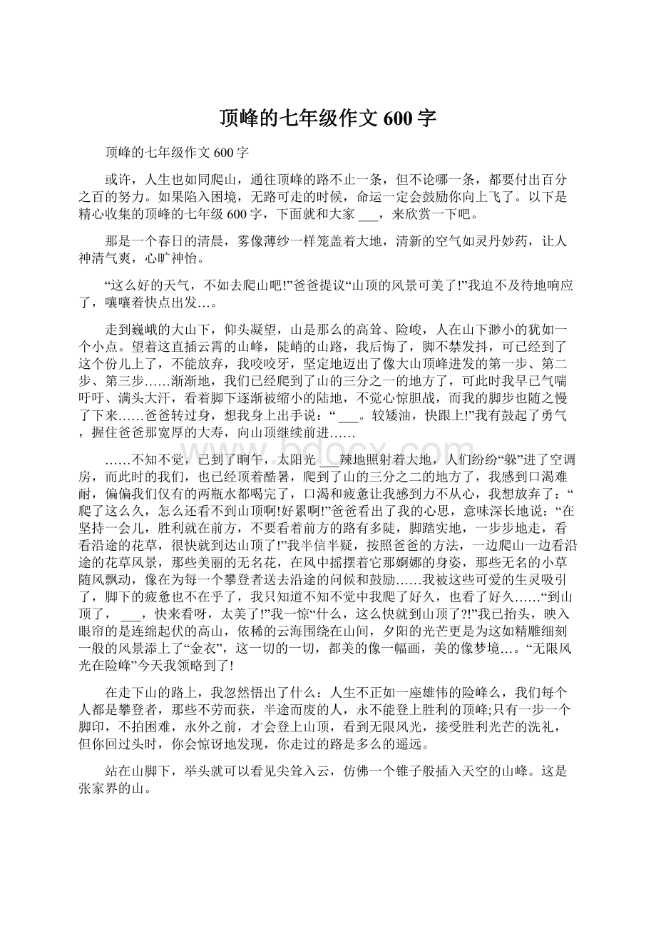 顶峰的七年级作文600字.docx