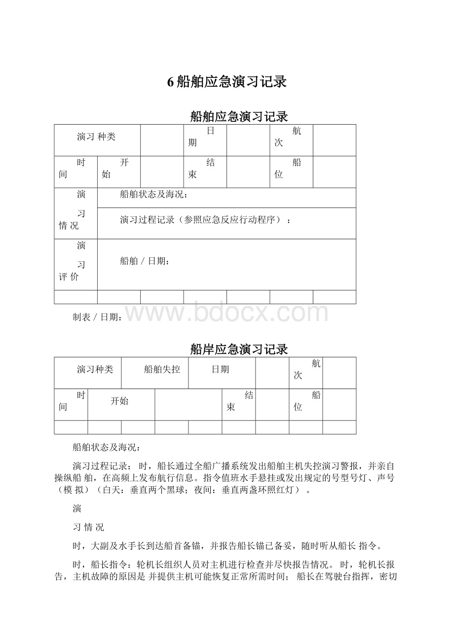 6船舶应急演习记录文档格式.docx