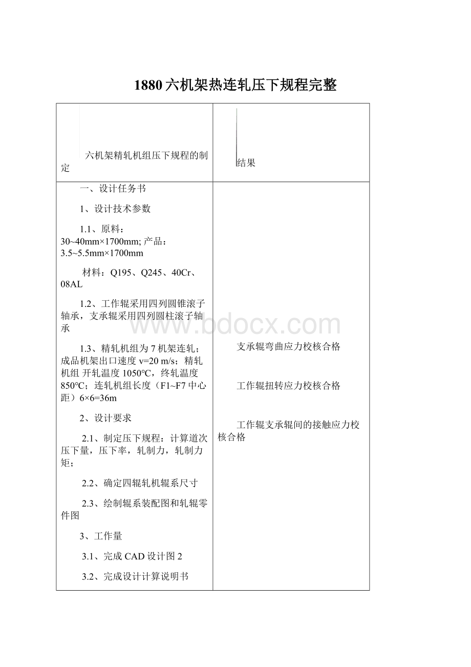 1880六机架热连轧压下规程完整文档格式.docx