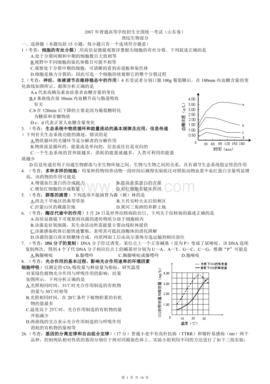 -山东省生物五年高考真题word版文档格式.doc_第1页