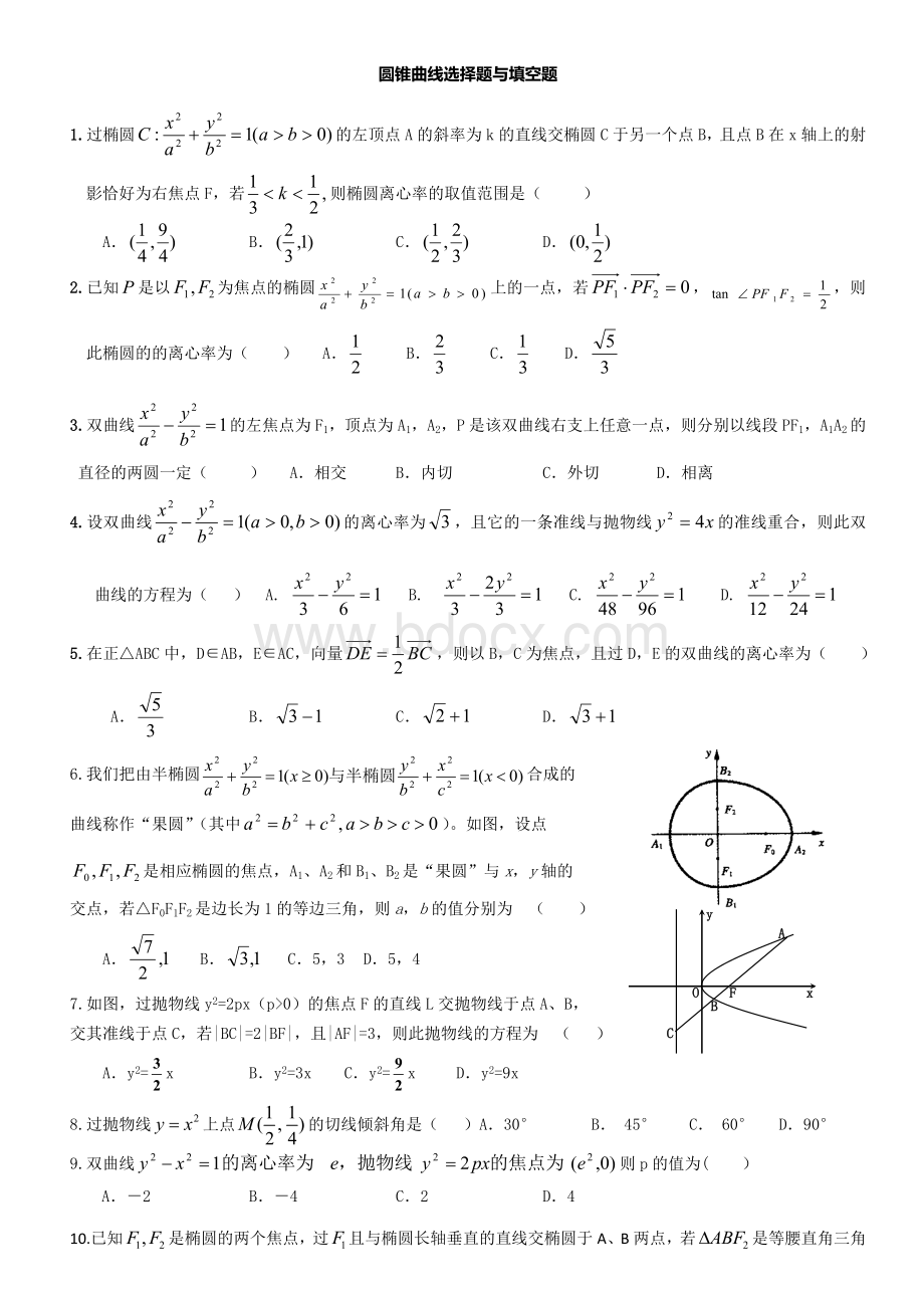 圆锥曲线选择题与填空题.doc_第1页