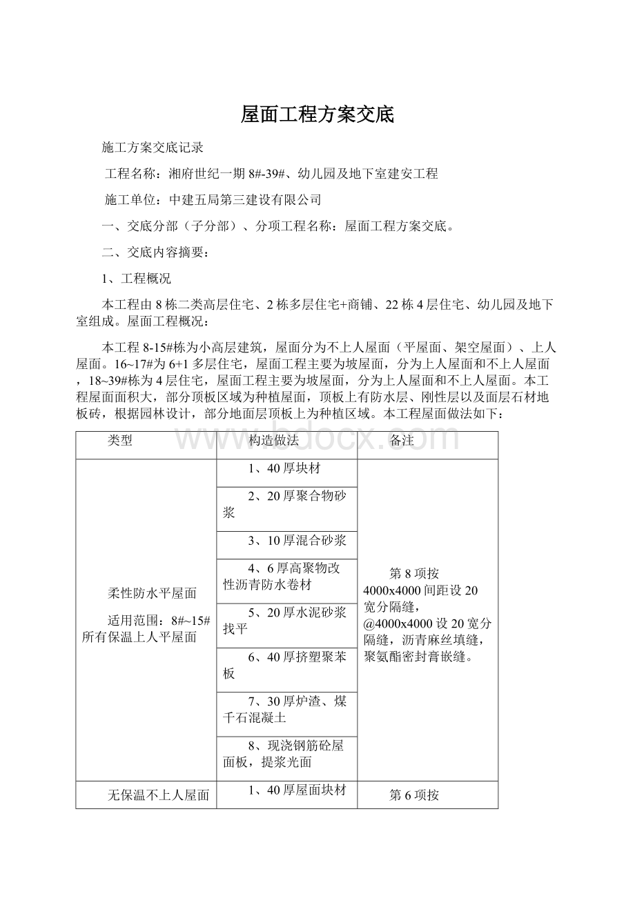 屋面工程方案交底Word下载.docx