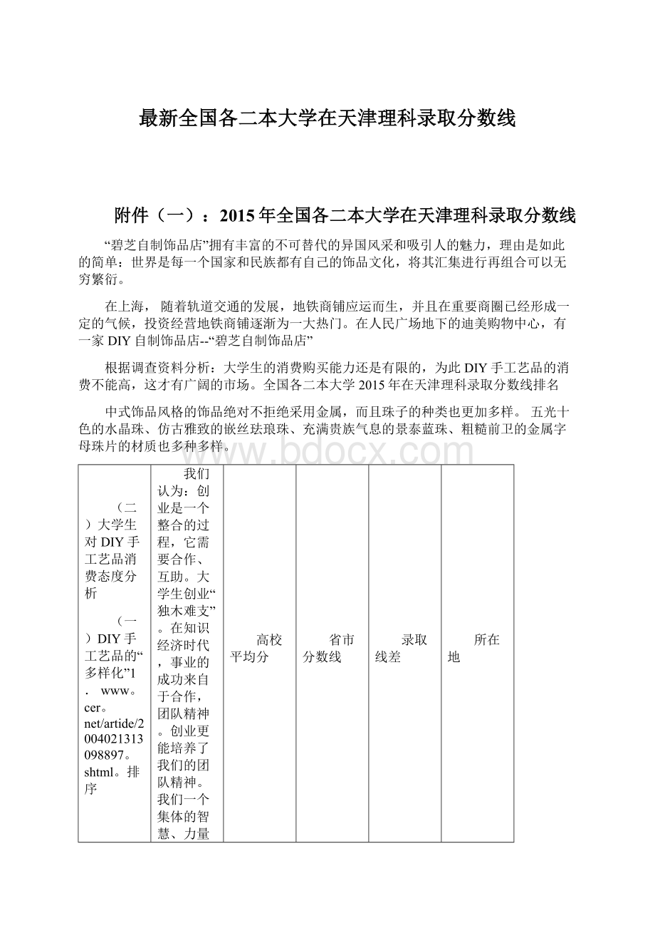 最新全国各二本大学在天津理科录取分数线文档格式.docx