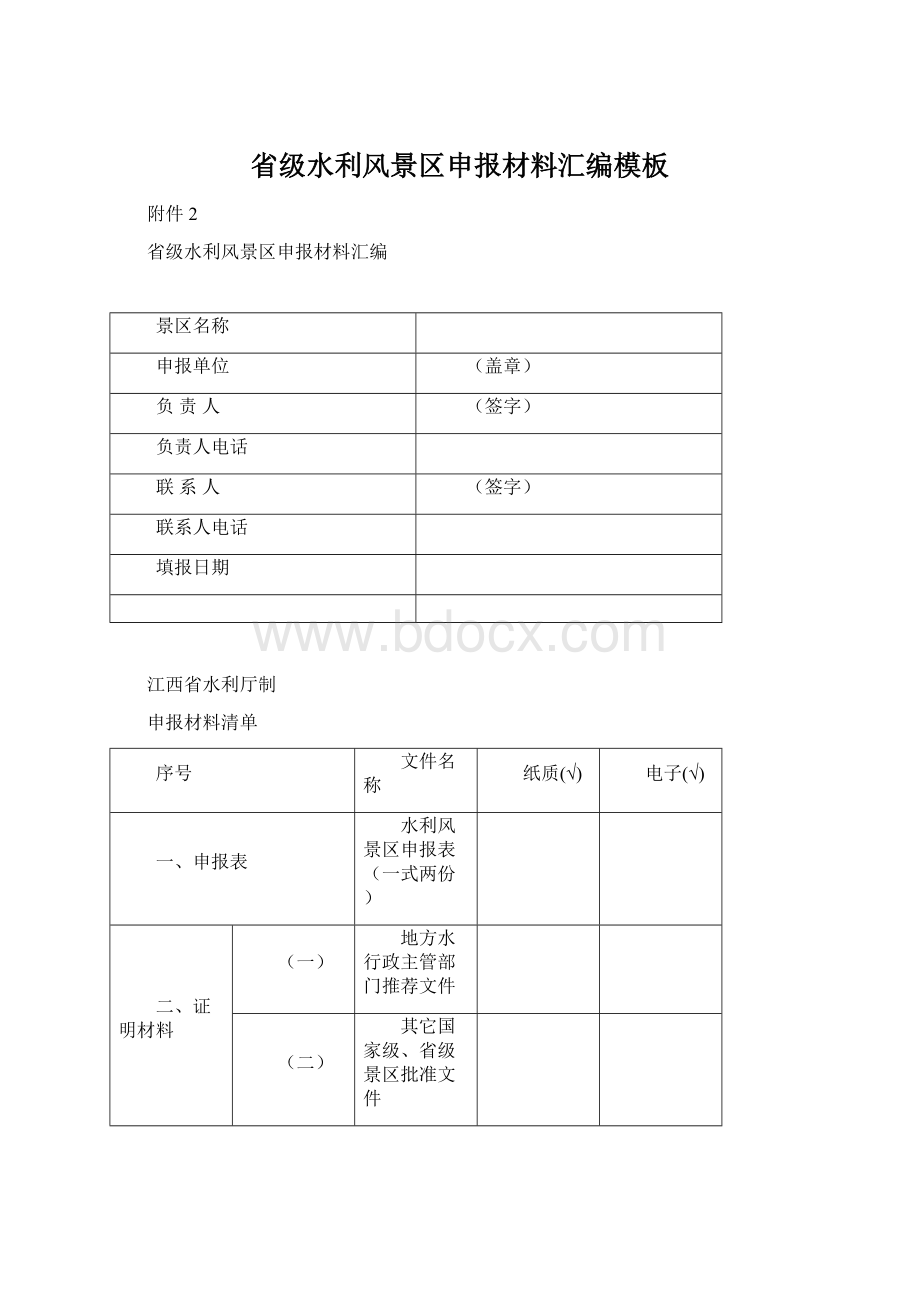 省级水利风景区申报材料汇编模板.docx_第1页