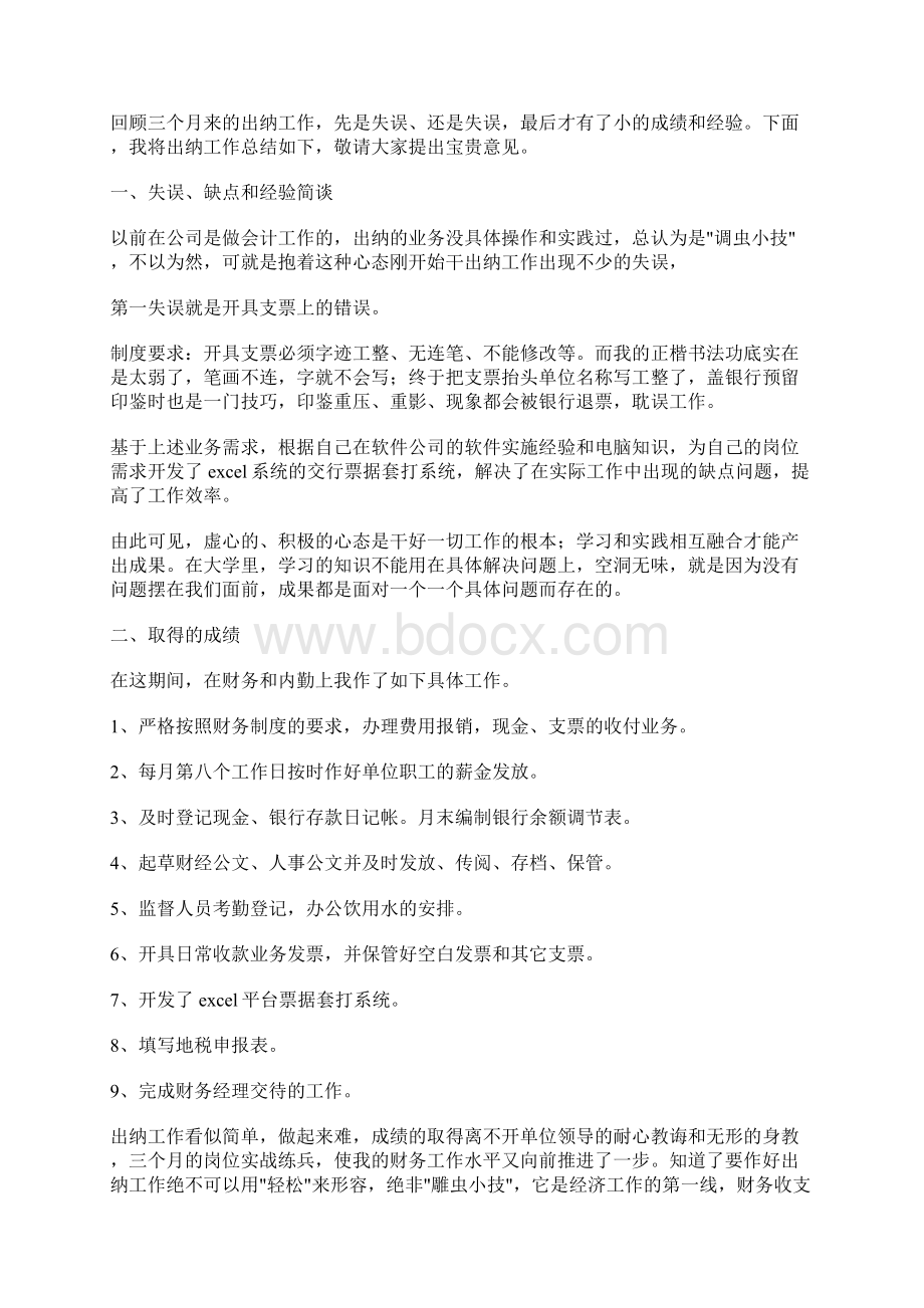 出纳试用期的工作总结Word格式.docx_第2页