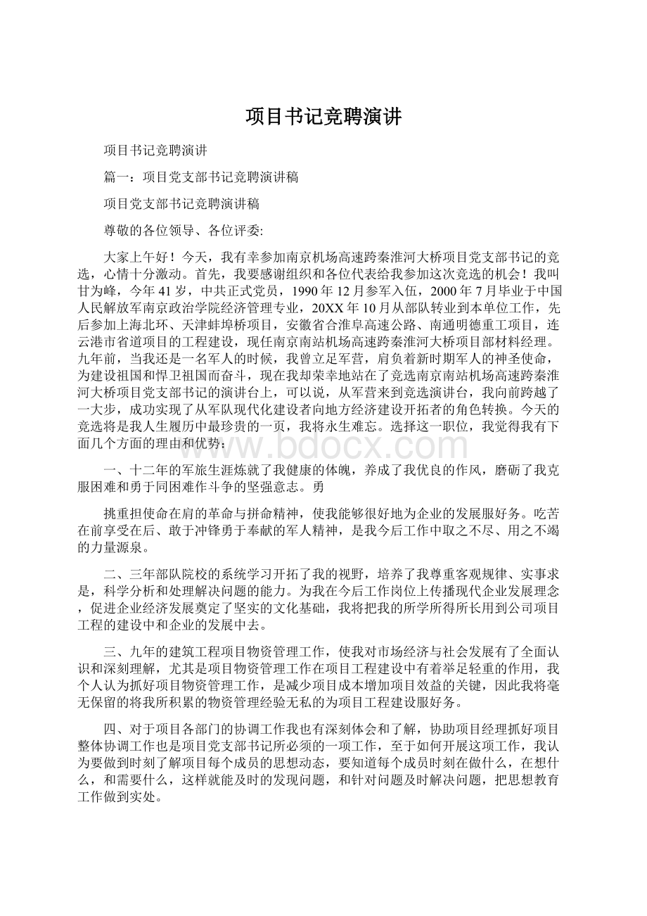 项目书记竞聘演讲.docx