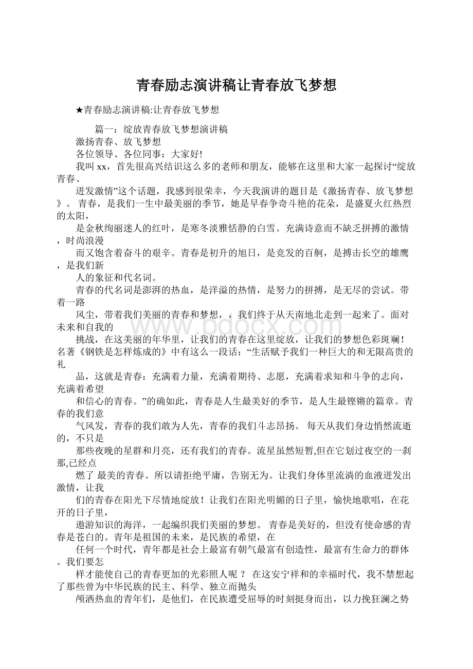 青春励志演讲稿让青春放飞梦想Word文档格式.docx