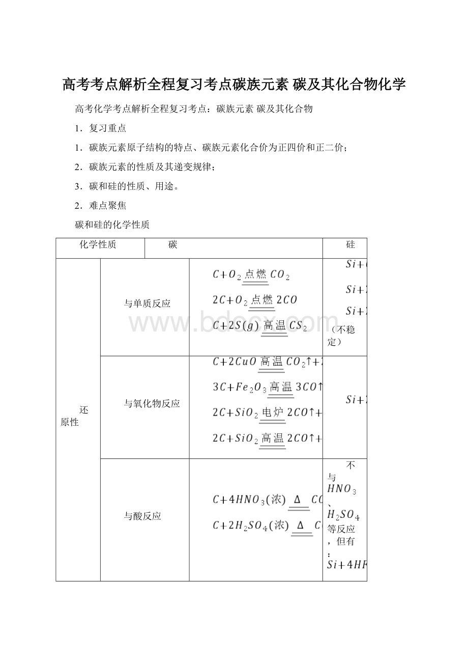 高考考点解析全程复习考点碳族元素 碳及其化合物化学Word文件下载.docx_第1页