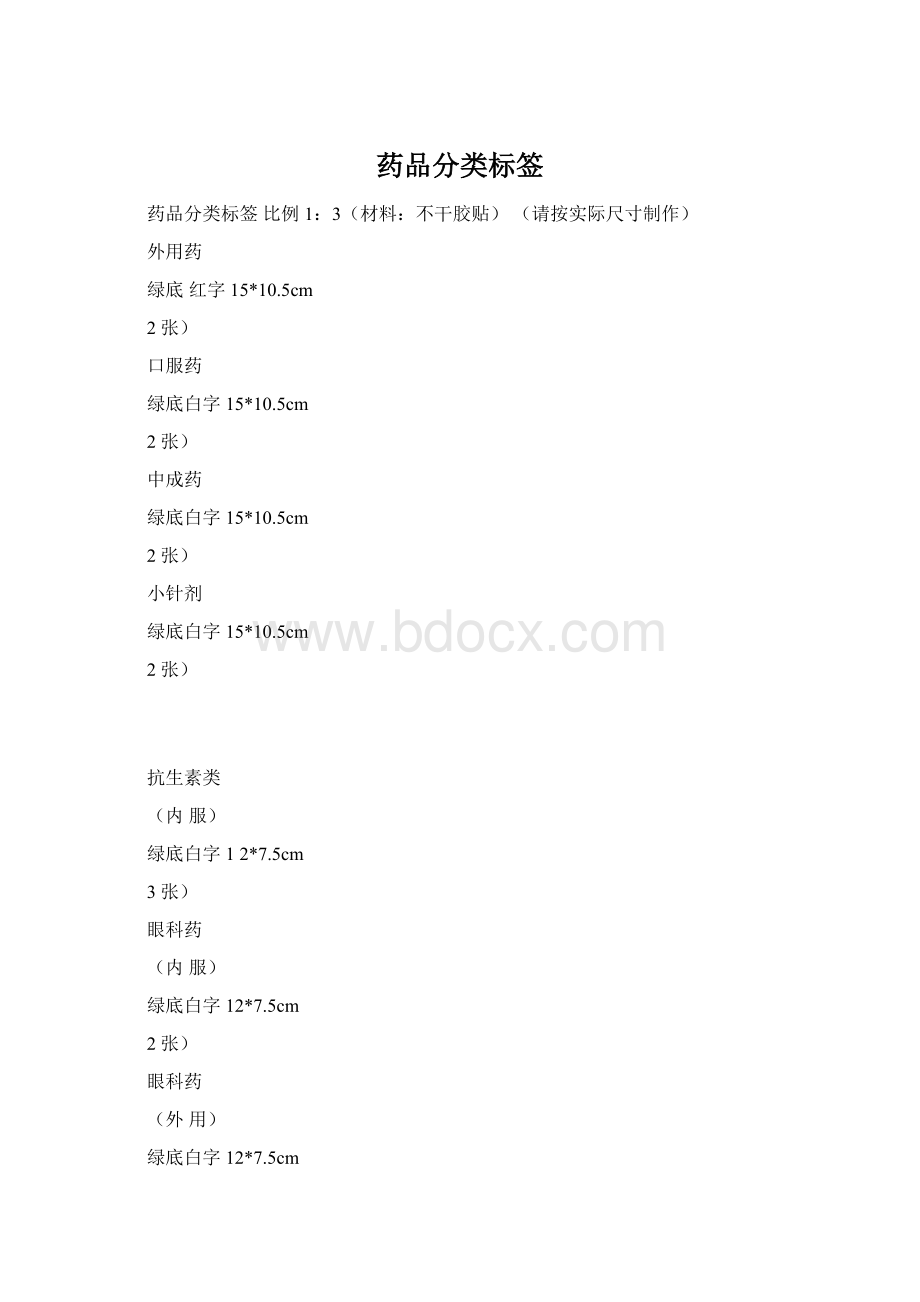 药品分类标签Word文档格式.docx_第1页