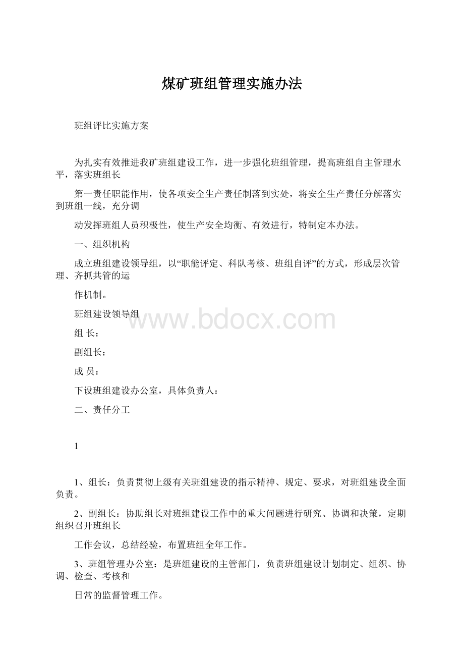 煤矿班组管理实施办法.docx_第1页