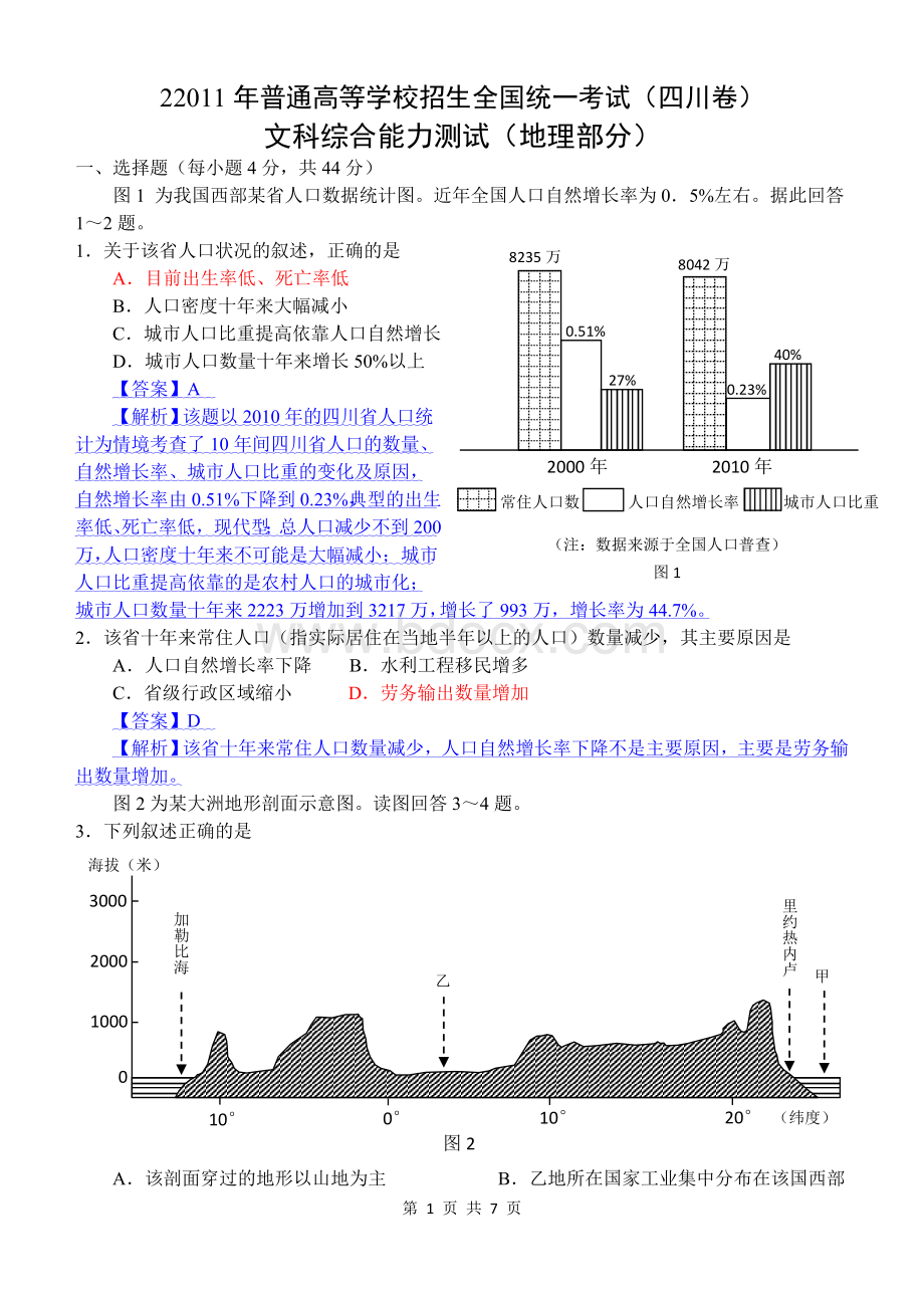 四川卷文综地理解析.doc