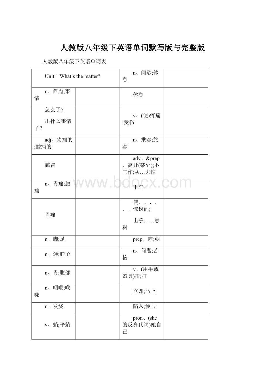 人教版八年级下英语单词默写版与完整版Word文件下载.docx_第1页