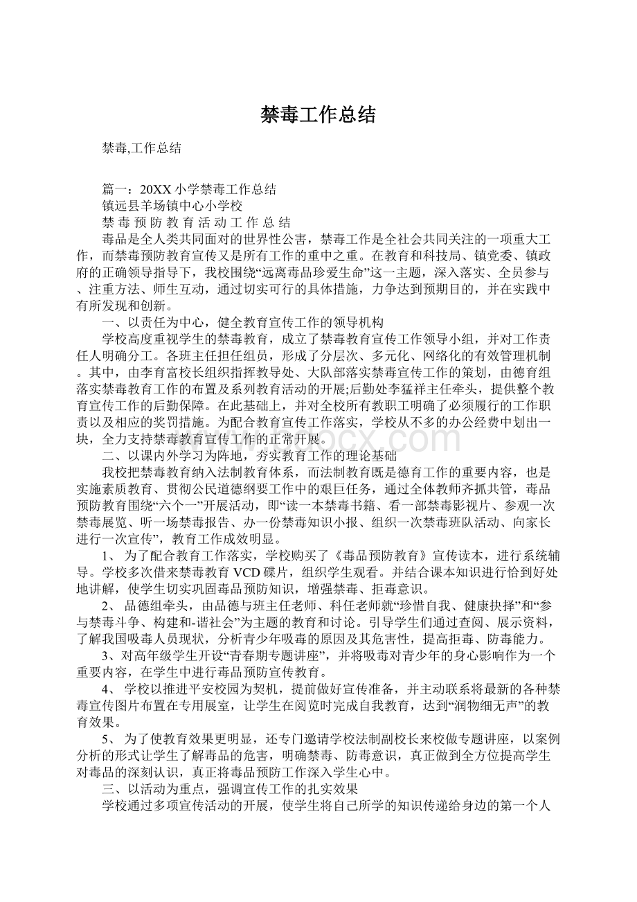 禁毒工作总结Word格式文档下载.docx