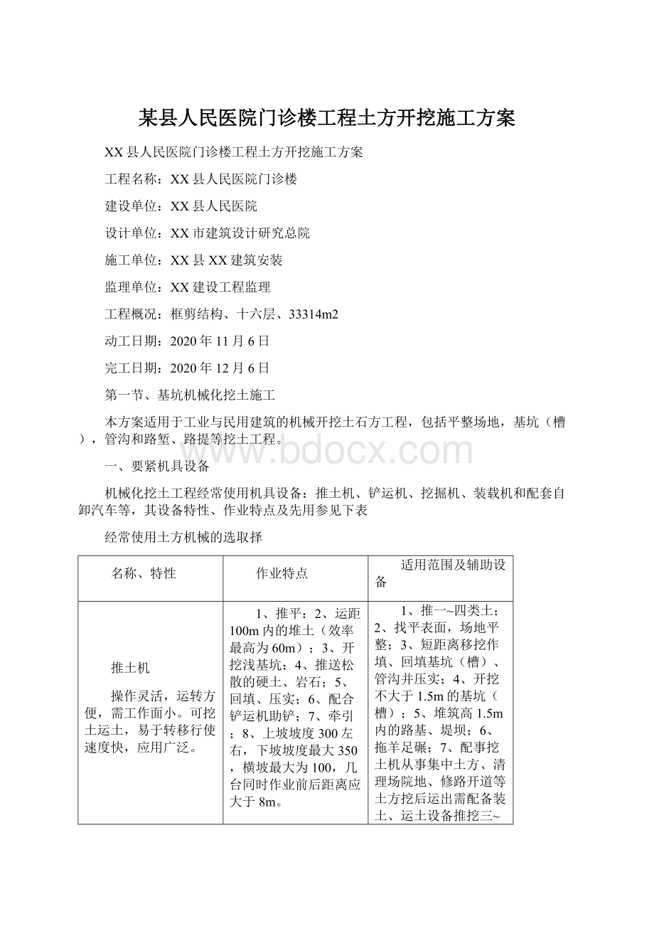 某县人民医院门诊楼工程土方开挖施工方案.docx_第1页