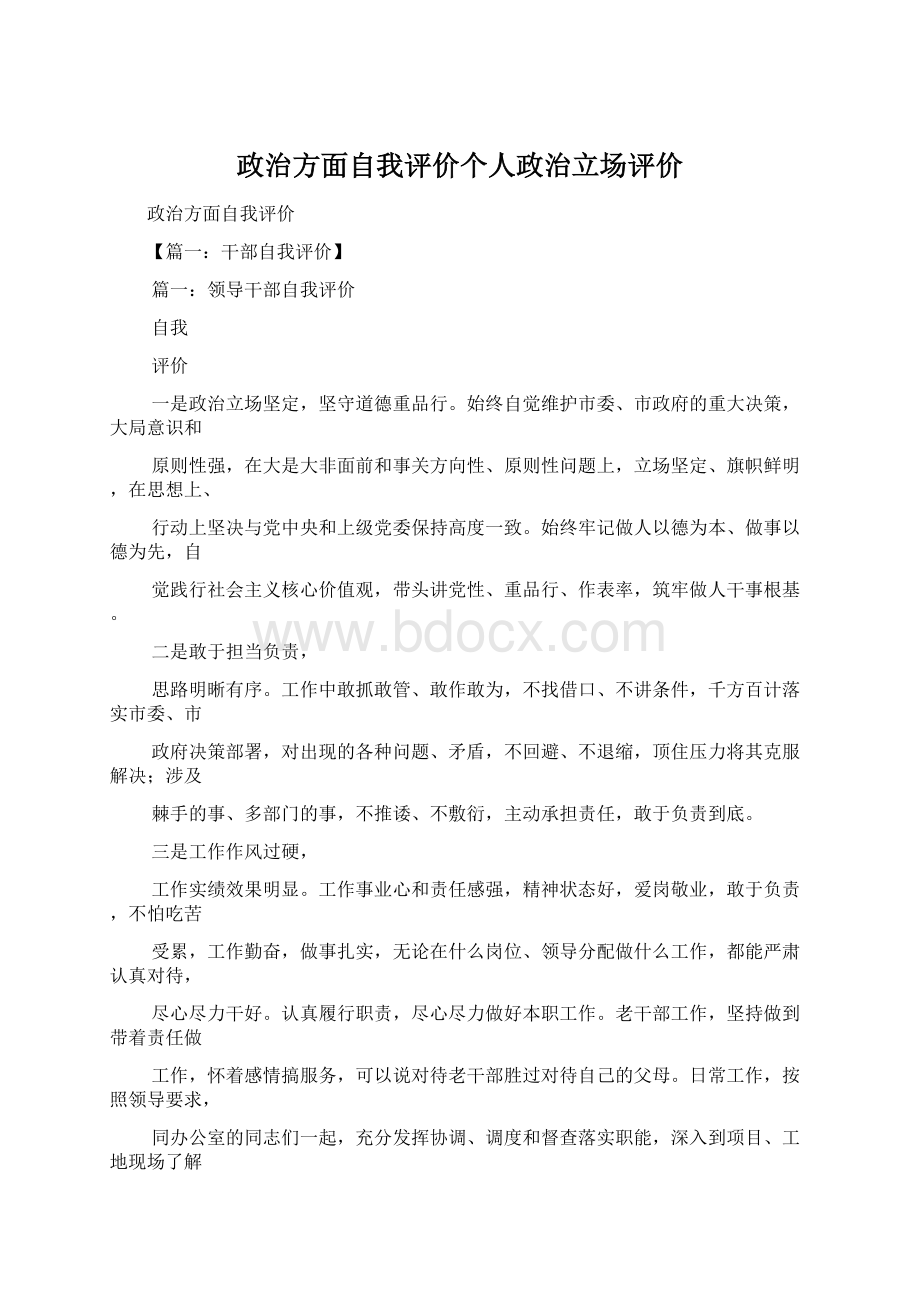 政治方面自我评价个人政治立场评价文档格式.docx