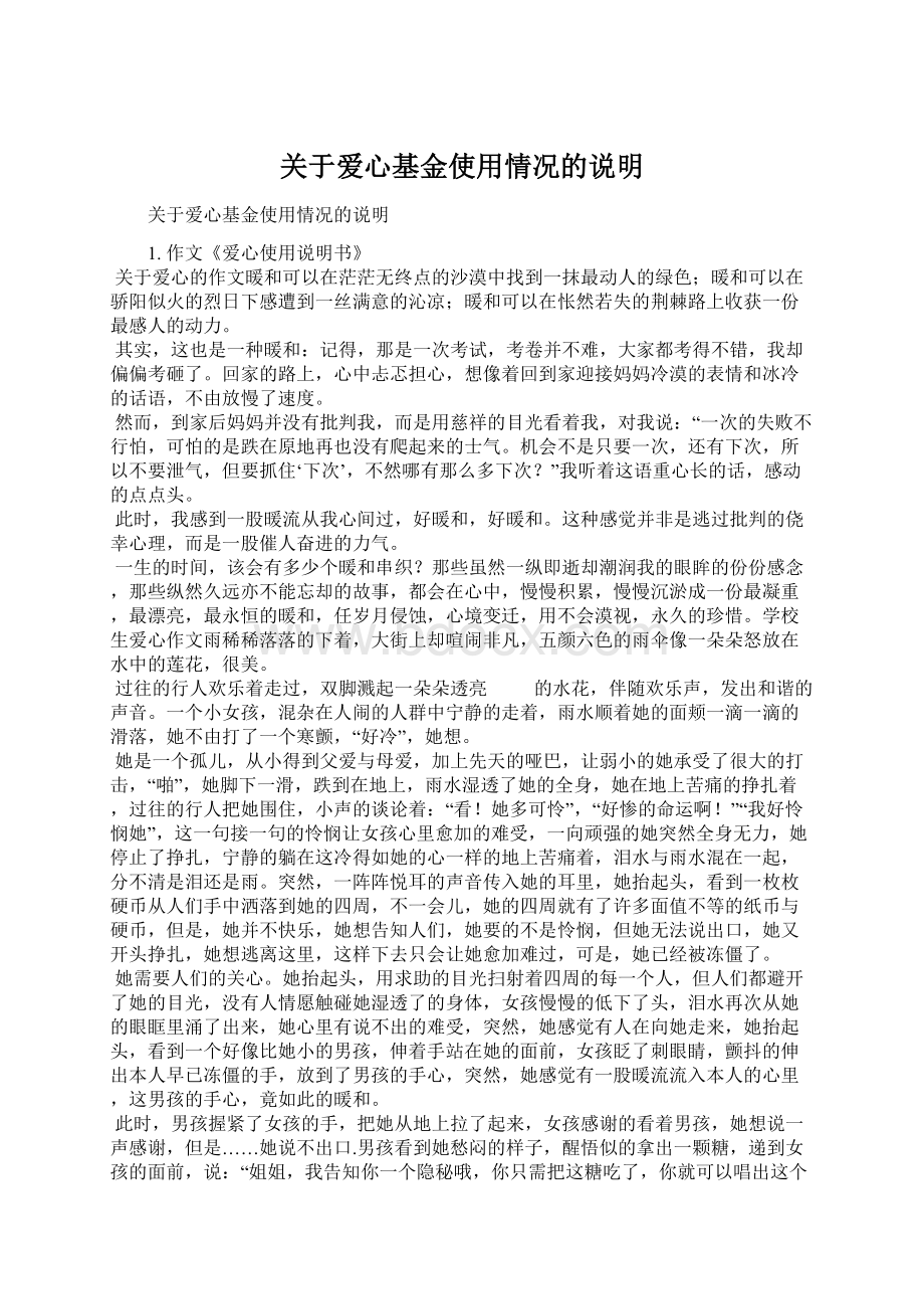 关于爱心基金使用情况的说明文档格式.docx