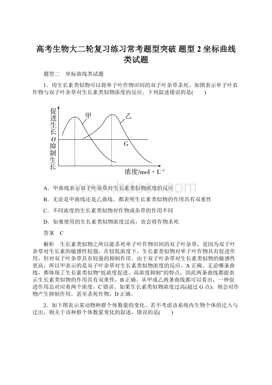 高考生物大二轮复习练习常考题型突破 题型2坐标曲线类试题Word格式文档下载.docx