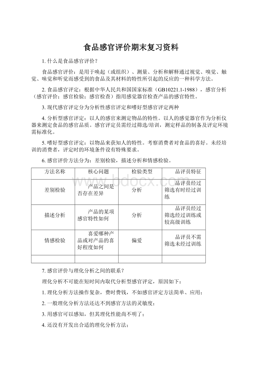 食品感官评价期末复习资料.docx