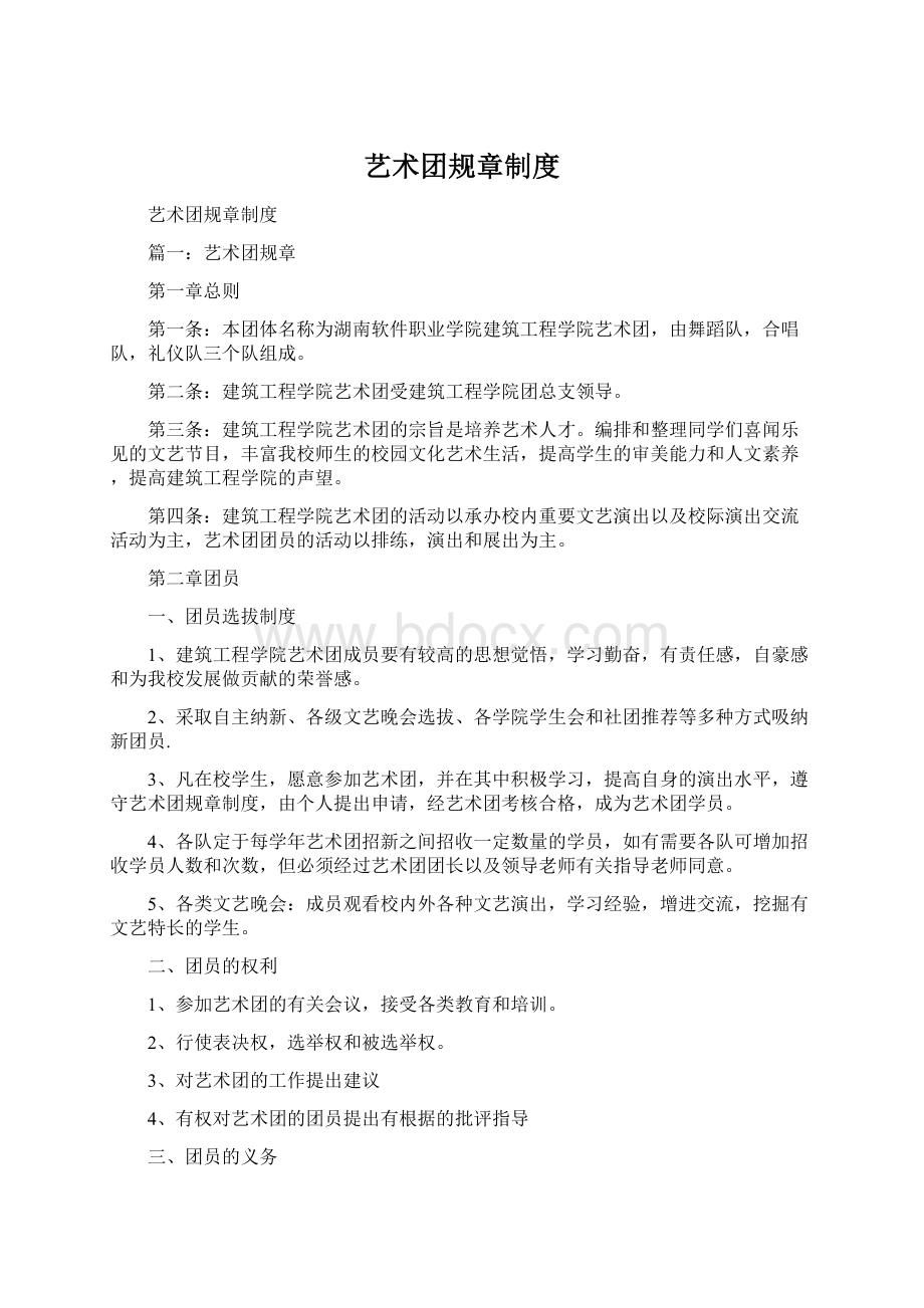 艺术团规章制度Word文档格式.docx