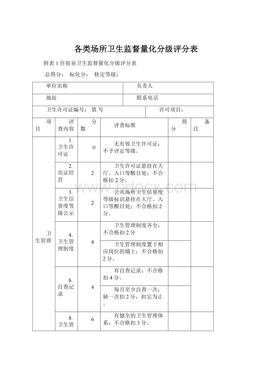 各类场所卫生监督量化分级评分表Word文件下载.docx_第1页