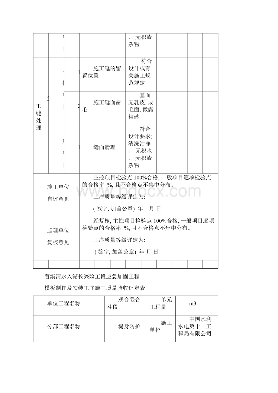 水利工程普通混凝土单元工程评定表模板Word文档下载推荐.docx_第3页