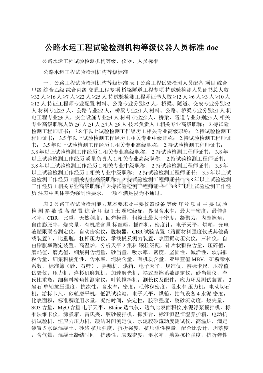 公路水运工程试验检测机构等级仪器人员标准doc.docx_第1页