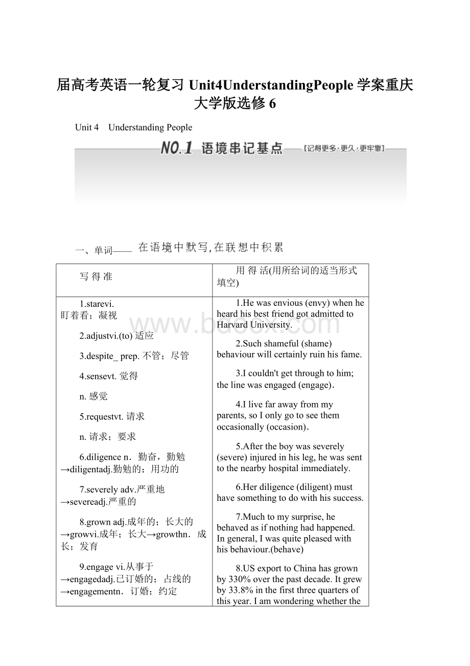 届高考英语一轮复习Unit4UnderstandingPeople学案重庆大学版选修6.docx_第1页