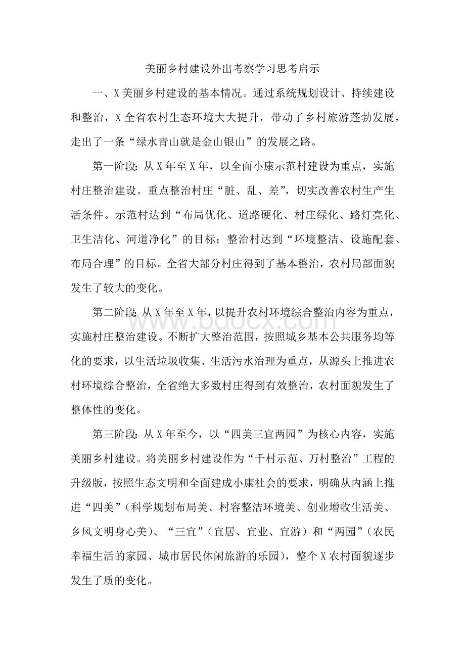 美丽乡村建设外出考察学习思考启示.docx_第1页