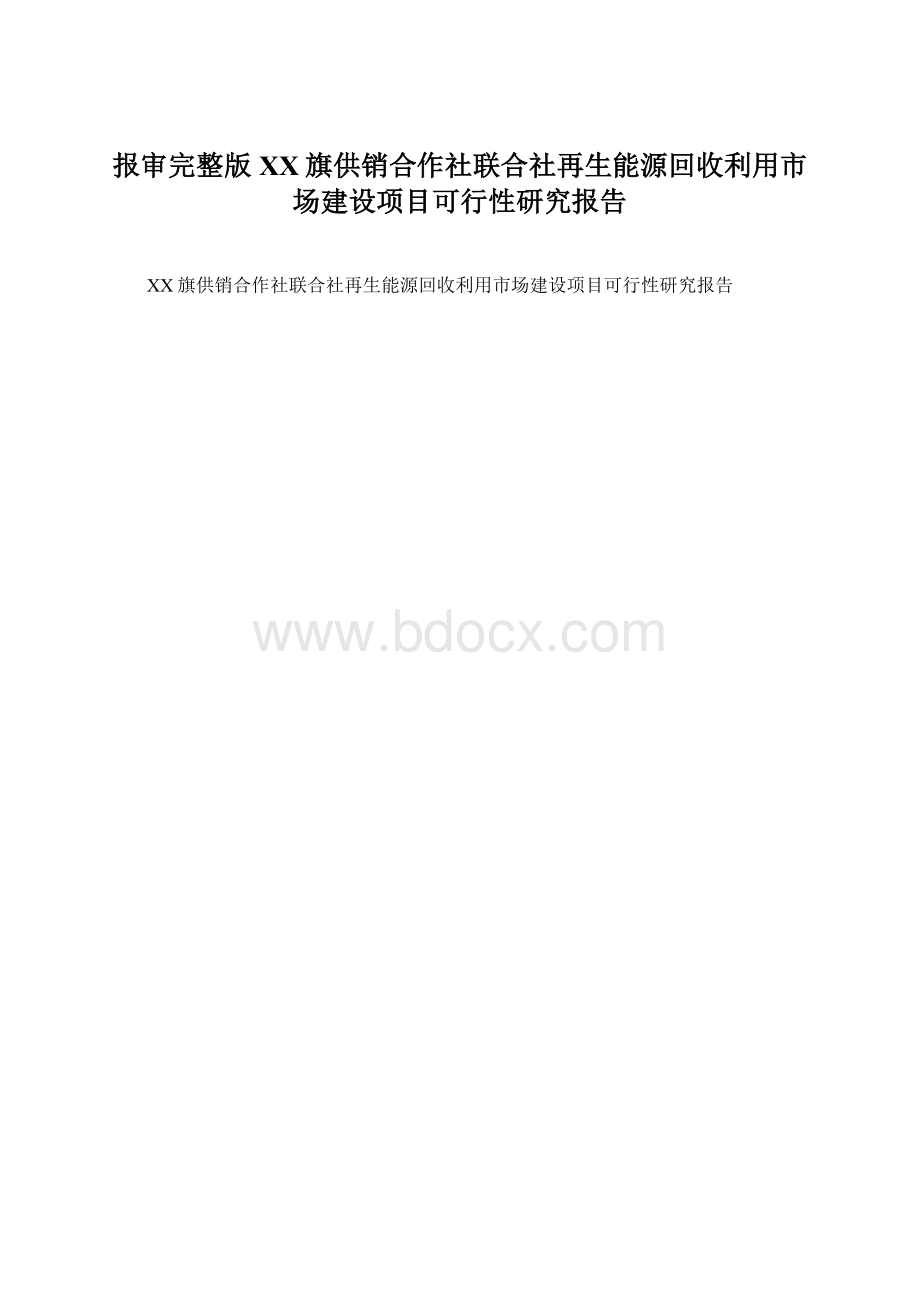 报审完整版XX旗供销合作社联合社再生能源回收利用市场建设项目可行性研究报告Word格式文档下载.docx_第1页