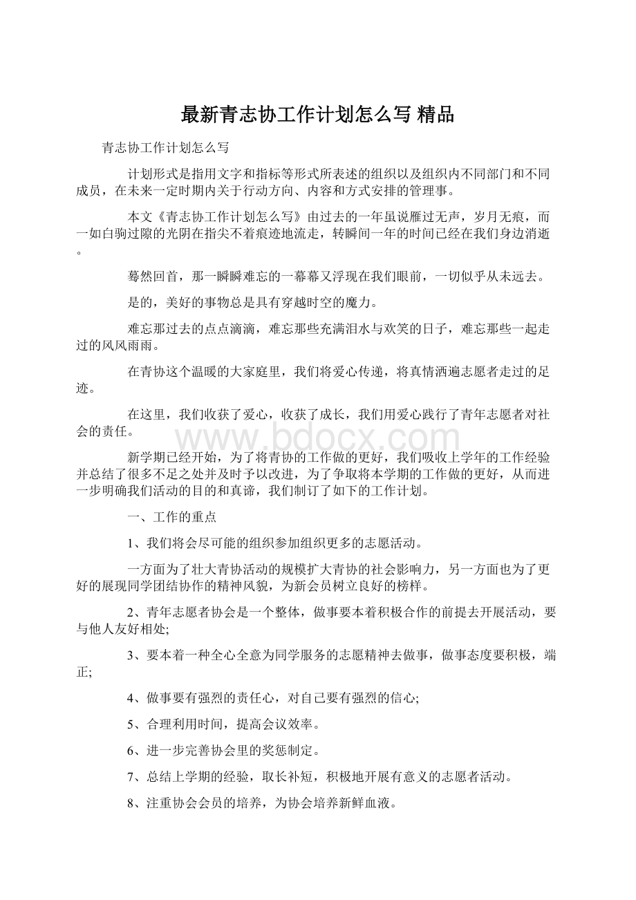 最新青志协工作计划怎么写 精品Word文档下载推荐.docx