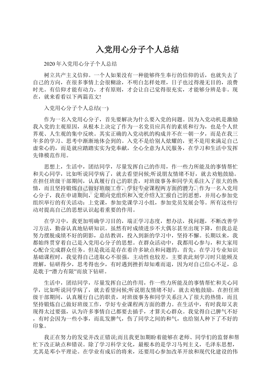 入党用心分子个人总结.docx