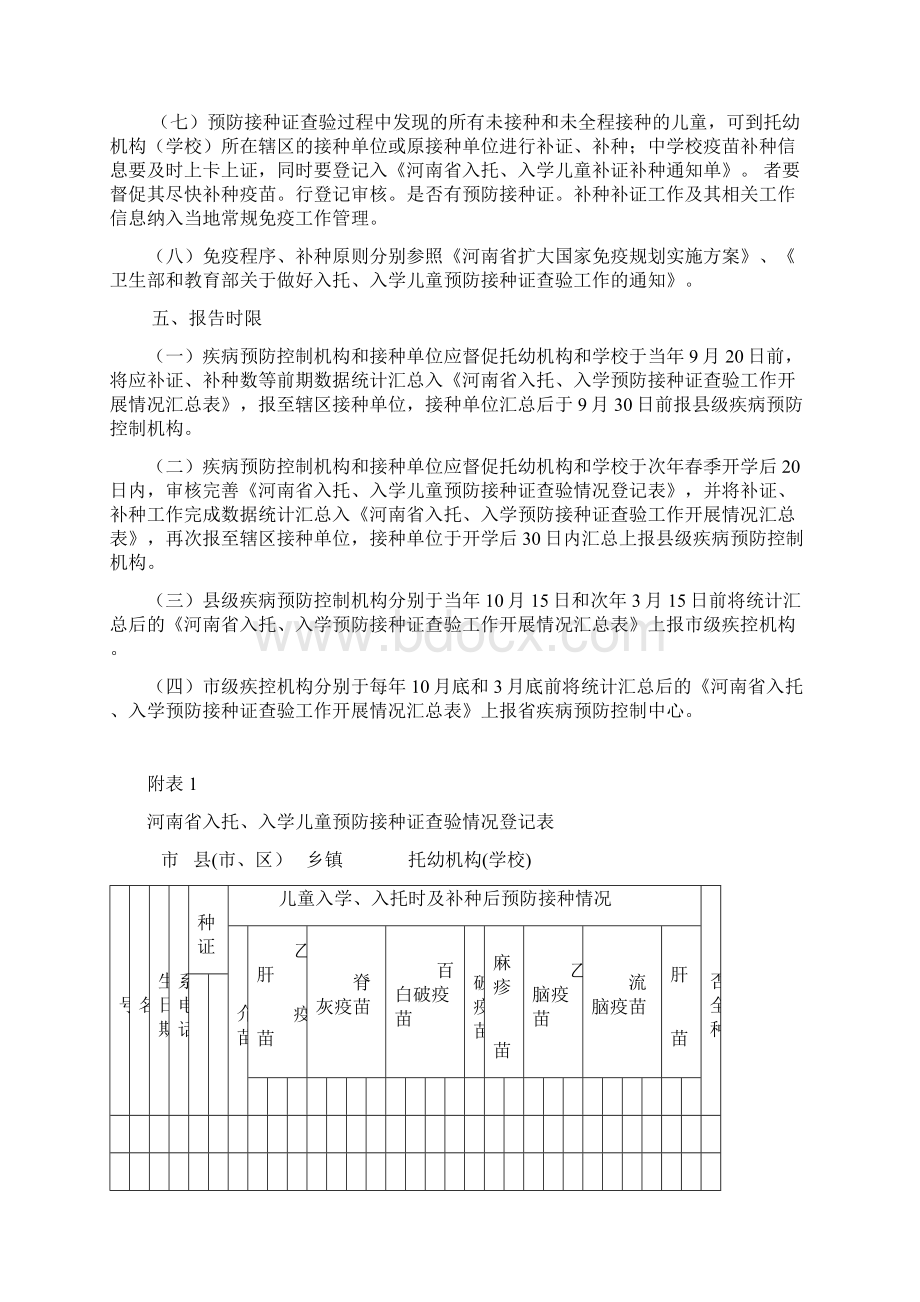 河南省入托入学儿童预防接种证查验工作实施方案试行Word格式文档下载.docx_第3页