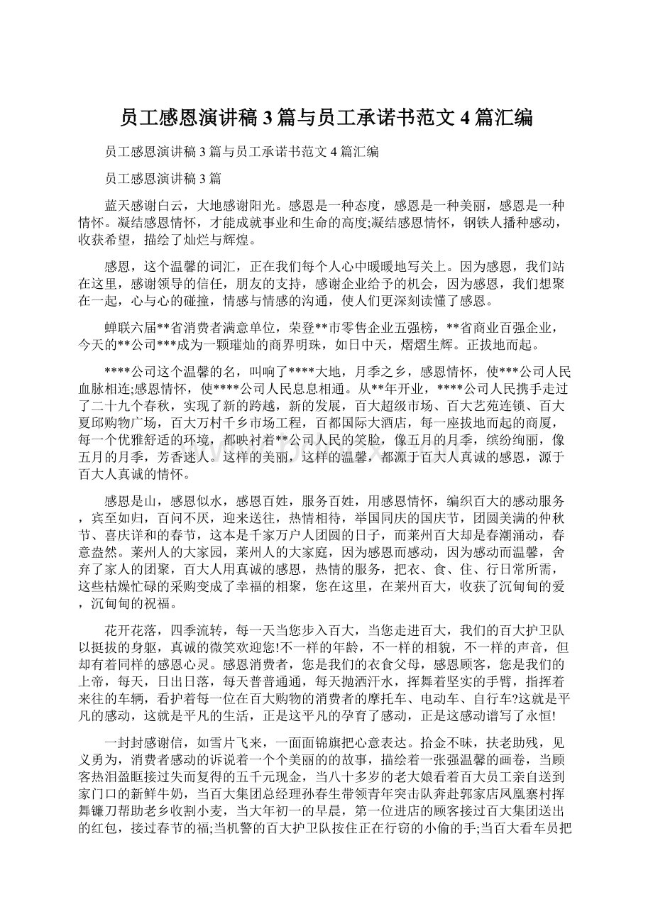 员工感恩演讲稿3篇与员工承诺书范文4篇汇编Word文件下载.docx